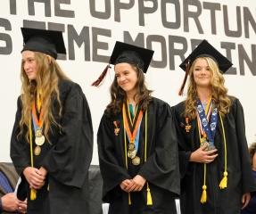Valedictorians from left Zoe Fickbohm, Avery McKennan, and Taya Skelton.