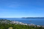 View of the mouth of the Columbia River from the Astoria column high above Astoria, OR.