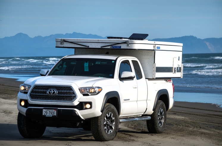 My Tacoma and Four Weel Camper on the beach at Fort Stevens, OR.